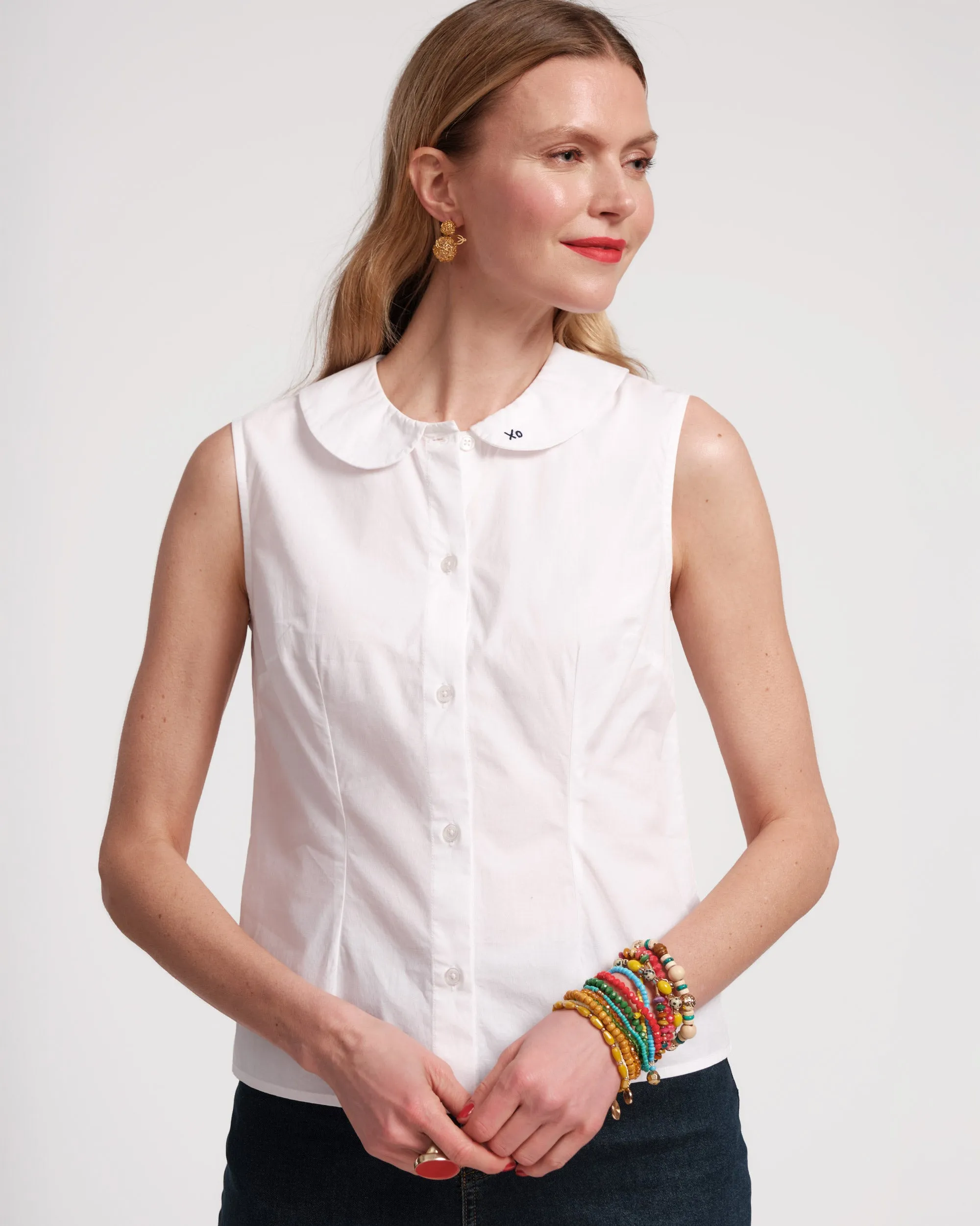 Louise Collar Cotton Shell - White