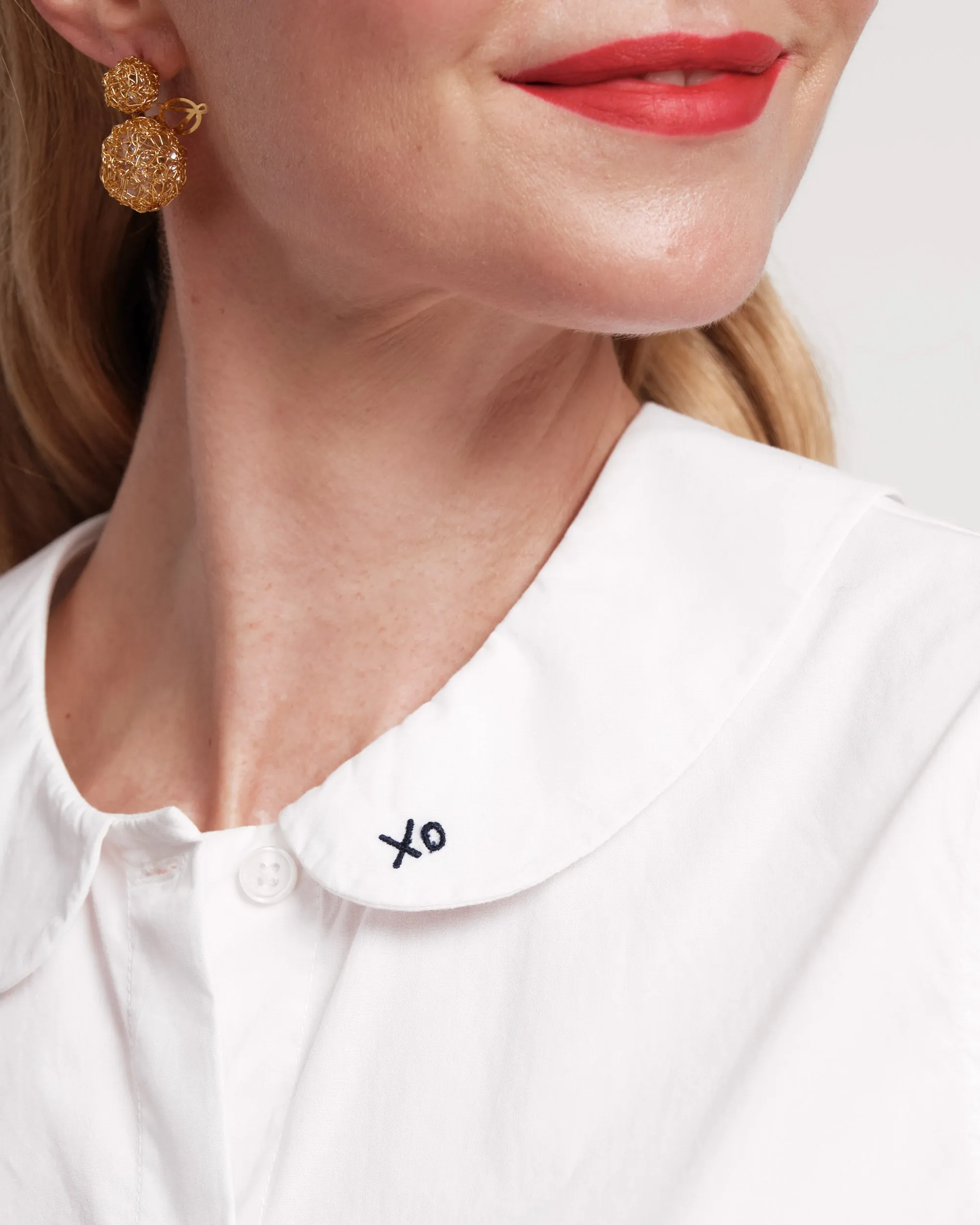Louise Collar Cotton Shell - White