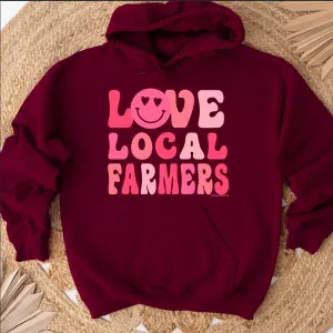 Love Local Farmers Smiley Hoodie (S-3XL) Unisex - Multiple Colors!