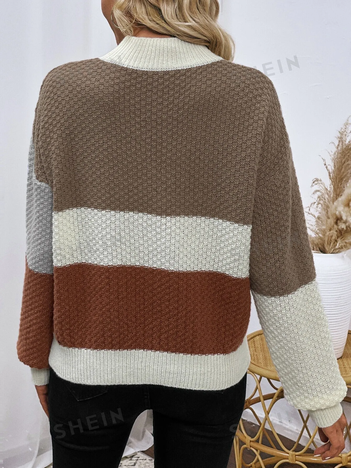 LUNE Color Block Drop Shoulder Sweater