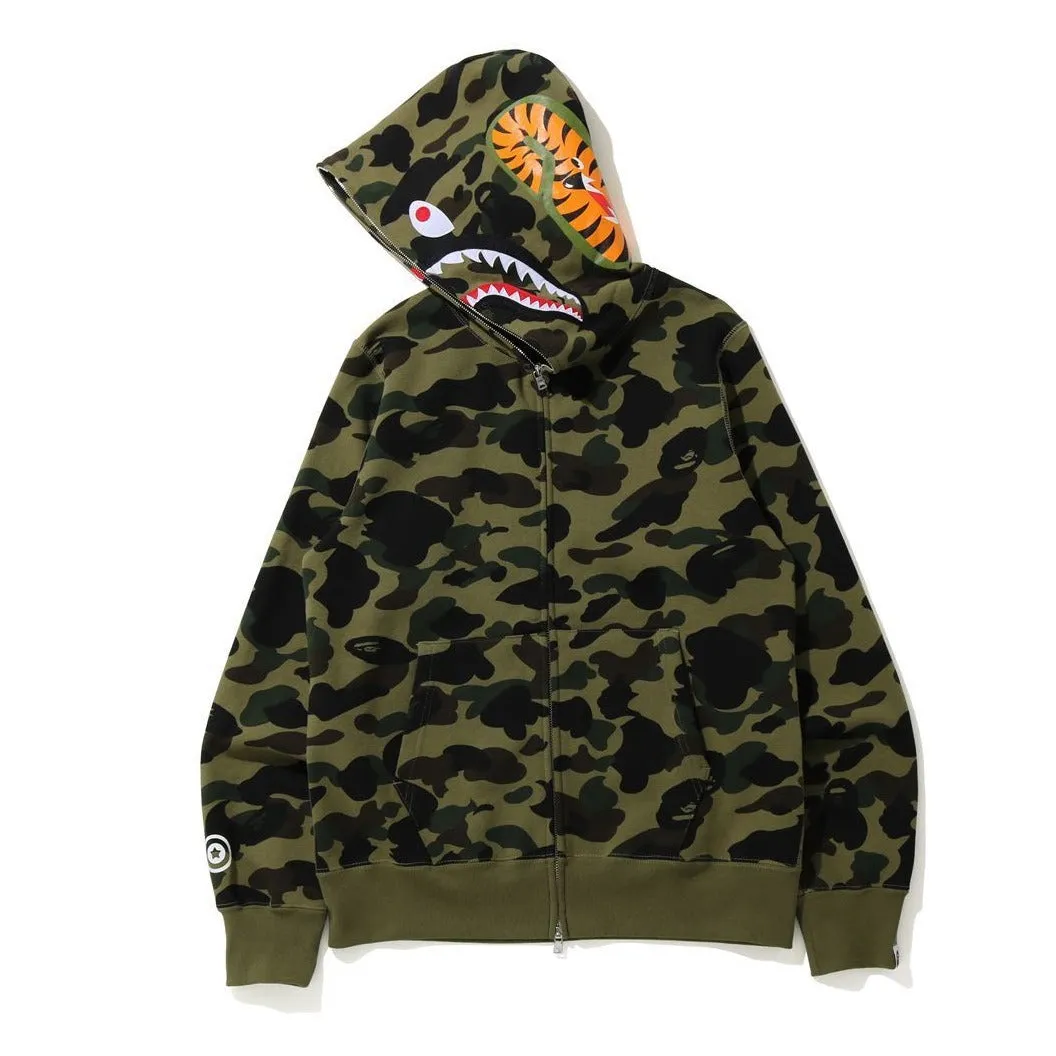 [M] DS! A Bathing Ape Bape 1st Camo WGM Shark Full Zip Hoodie Green