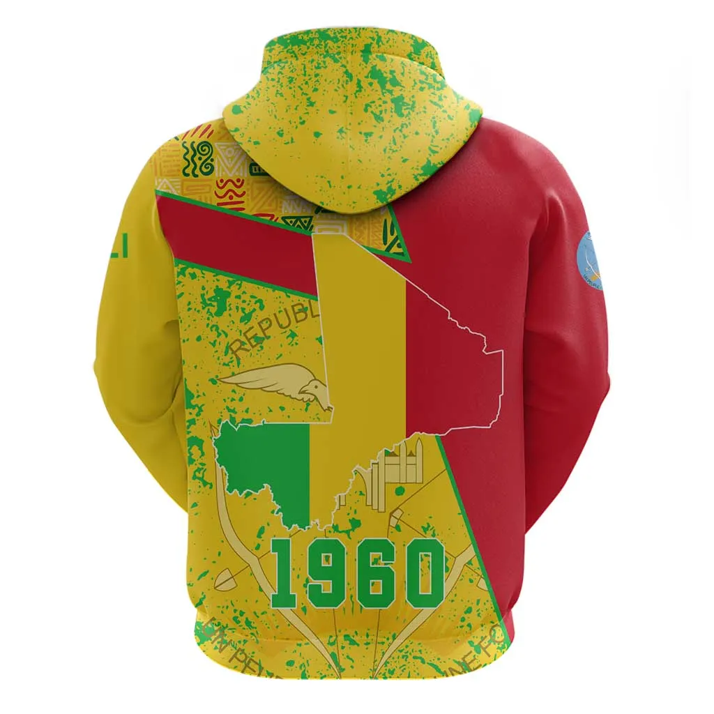 Mali in My Heart Hoodie Map with National Flag Colors TS04