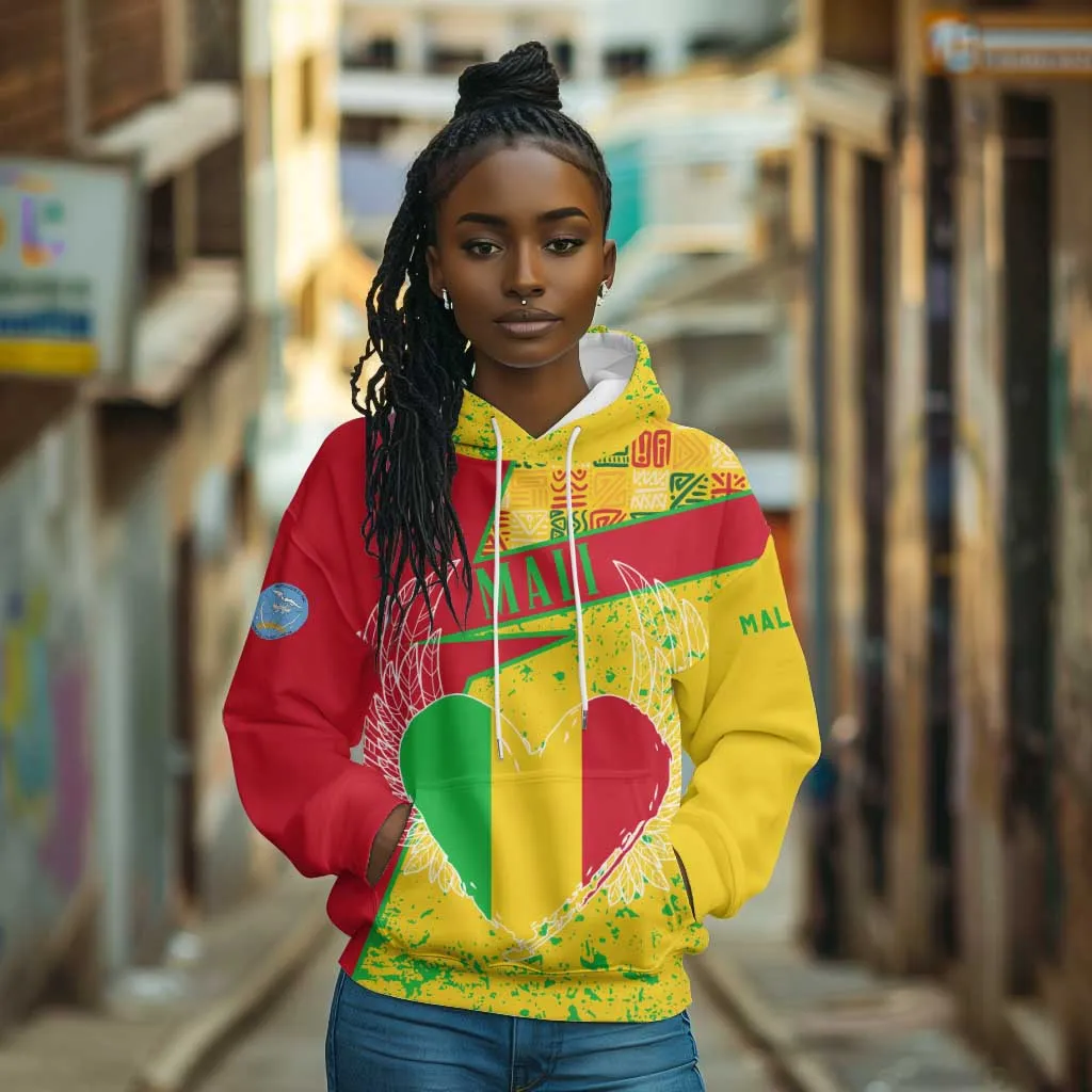 Mali in My Heart Hoodie Map with National Flag Colors TS04