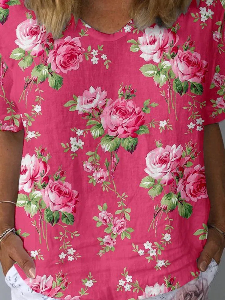 Mavis | Women's Artistic Flower Pattern Short Sleeve Top