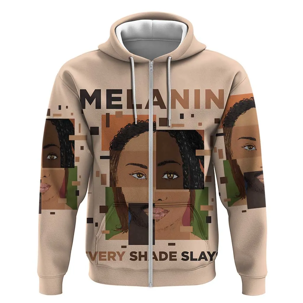 Melanin Every Shade Slays Zip Hoodie Afro Women DT03