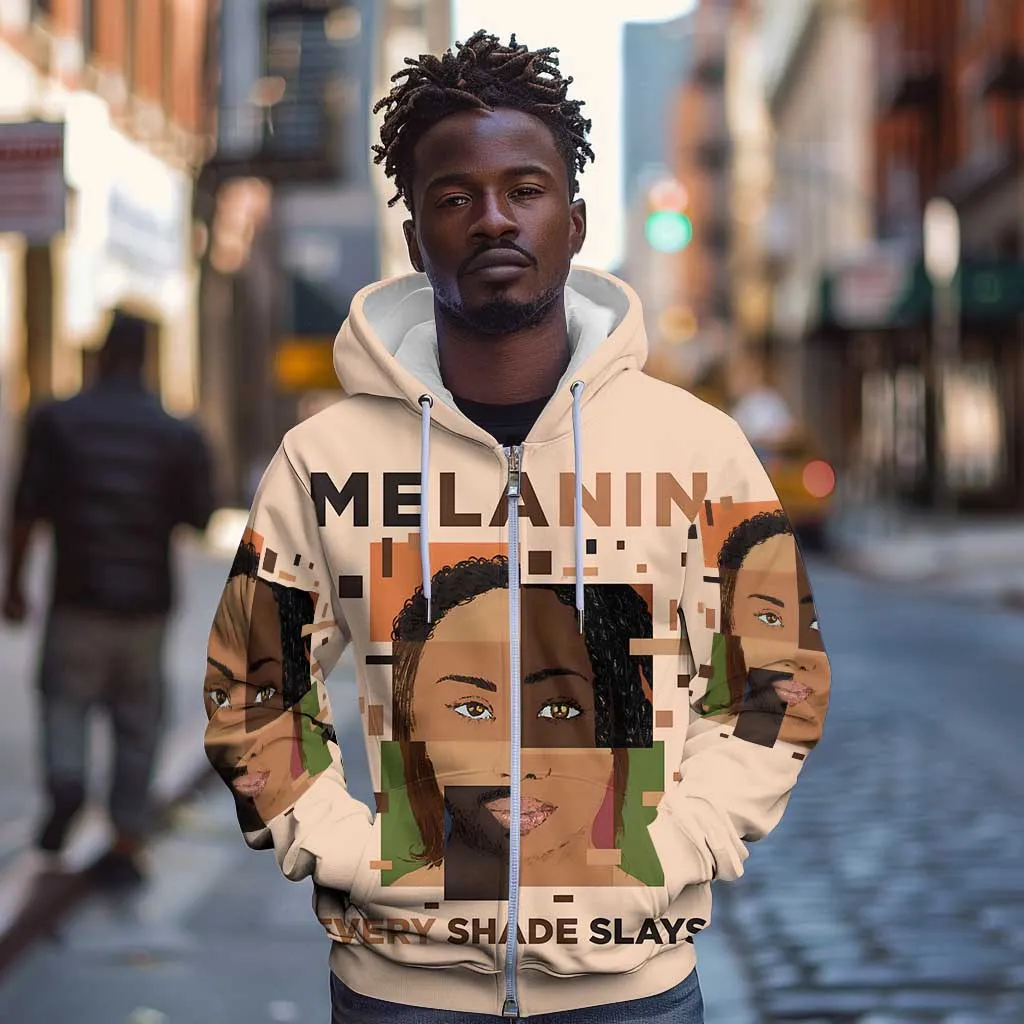 Melanin Every Shade Slays Zip Hoodie Afro Women DT03