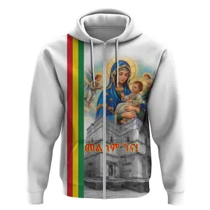 Melkam Gena Ethiopia Zip Hoodie Saint Mary Lalibela Churches LT15
