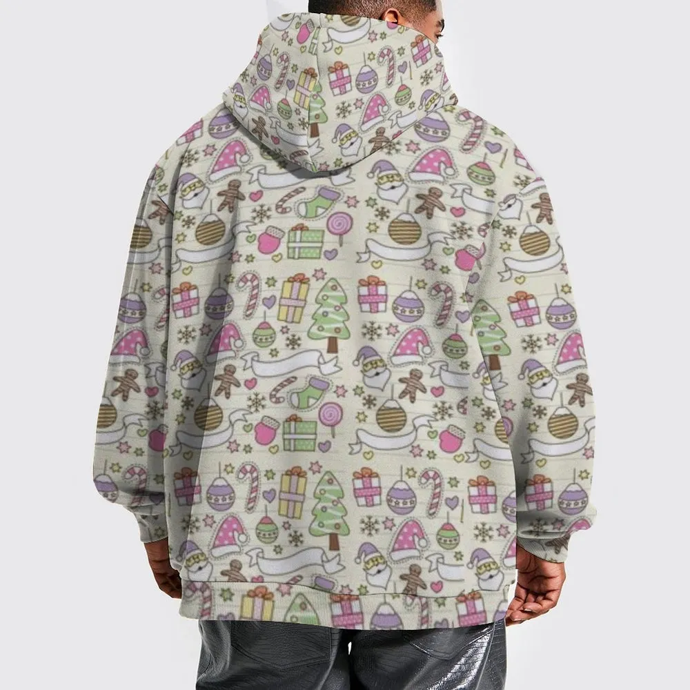 Mens Happy Christmas Gift Graphic Pullover With Kangaroo Pocket Hoodies