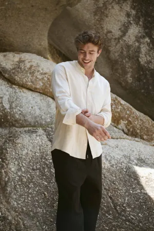 Mens Mandarin Long Shirt | Natural