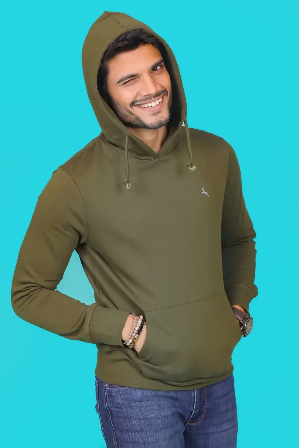 Men's Military Green Hooded Jacket with Logo