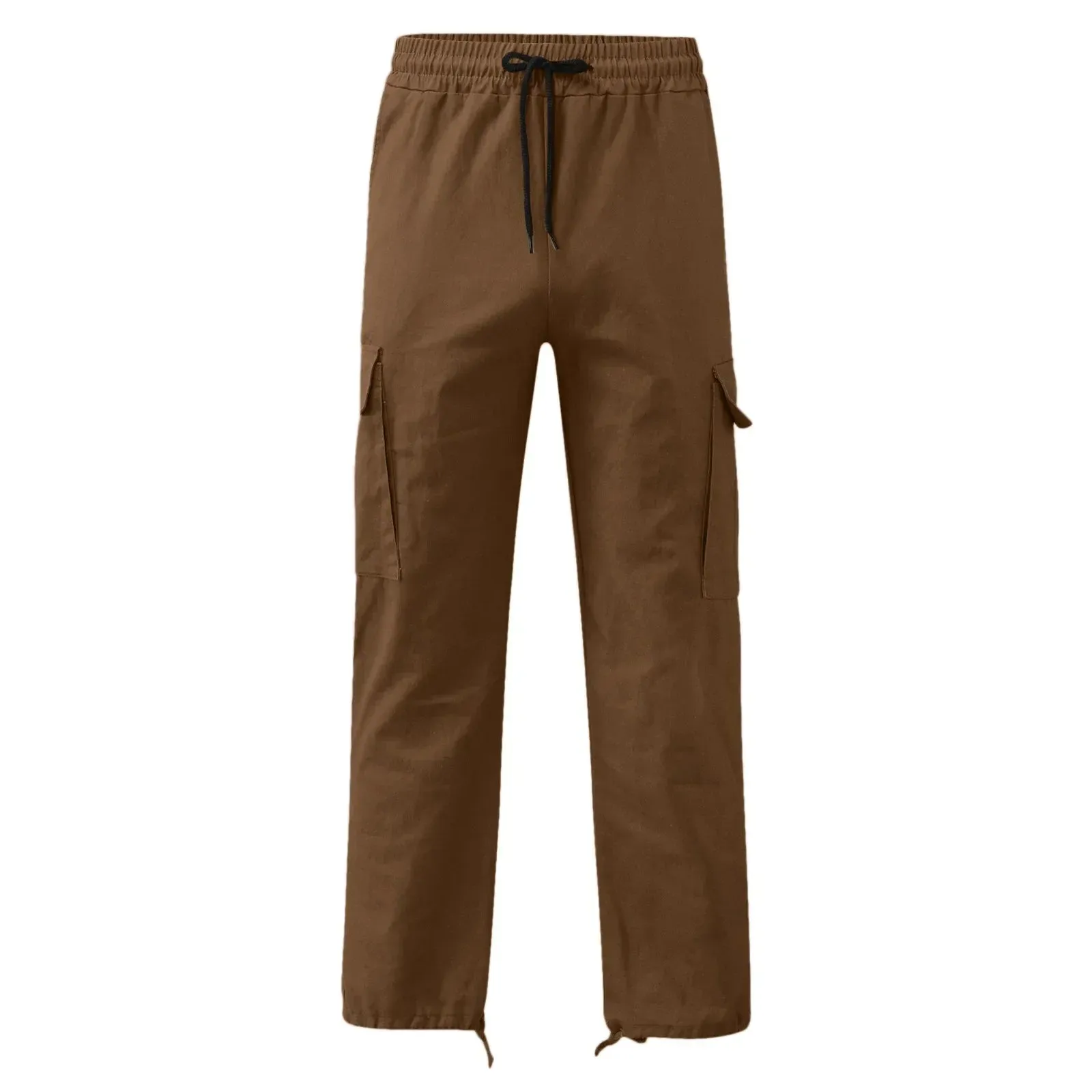 Men's Multi-pocket Cargo Pants – Solid Full-Length Trousers with Drawstring Pockets for Everyday Comfort