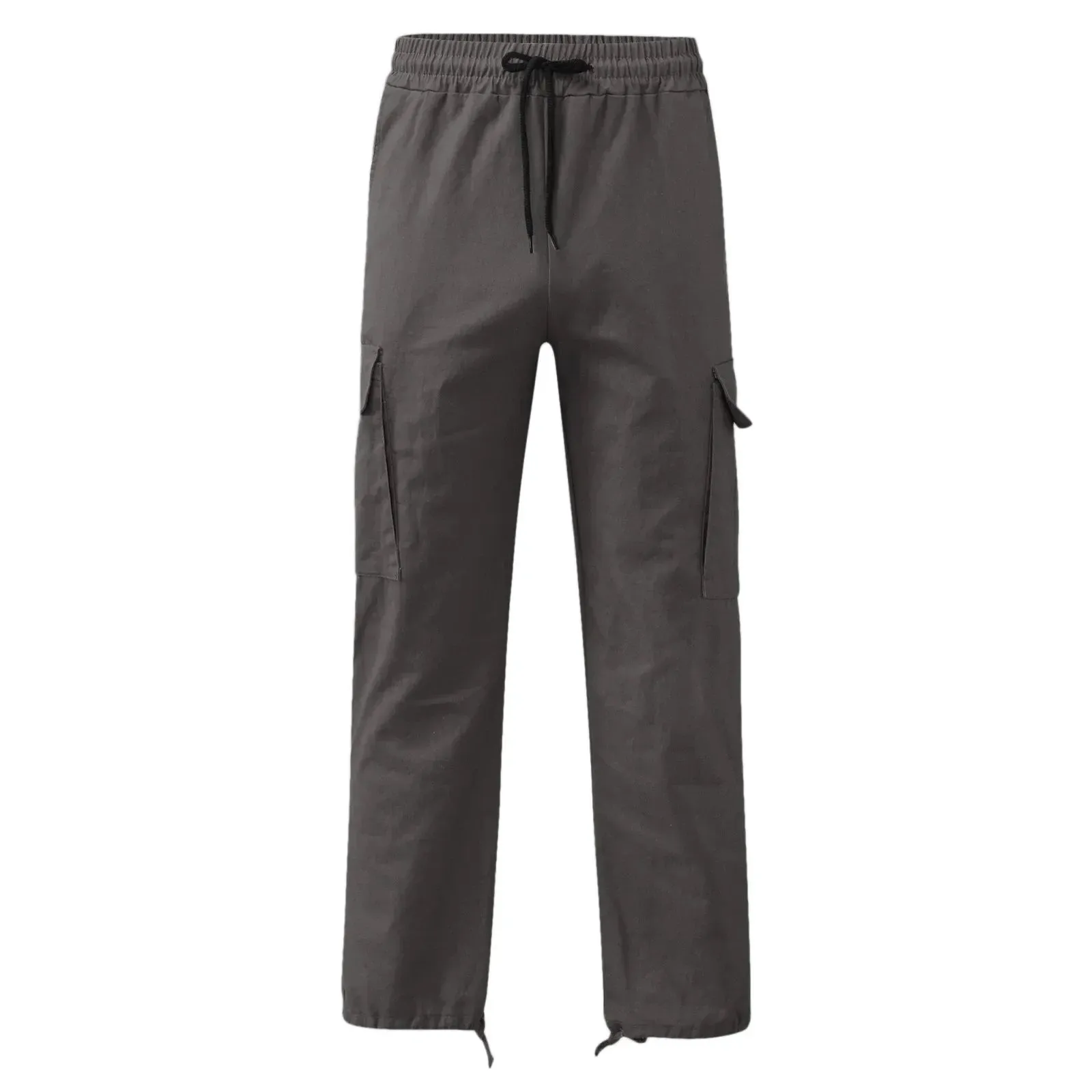 Men's Multi-pocket Cargo Pants – Solid Full-Length Trousers with Drawstring Pockets for Everyday Comfort