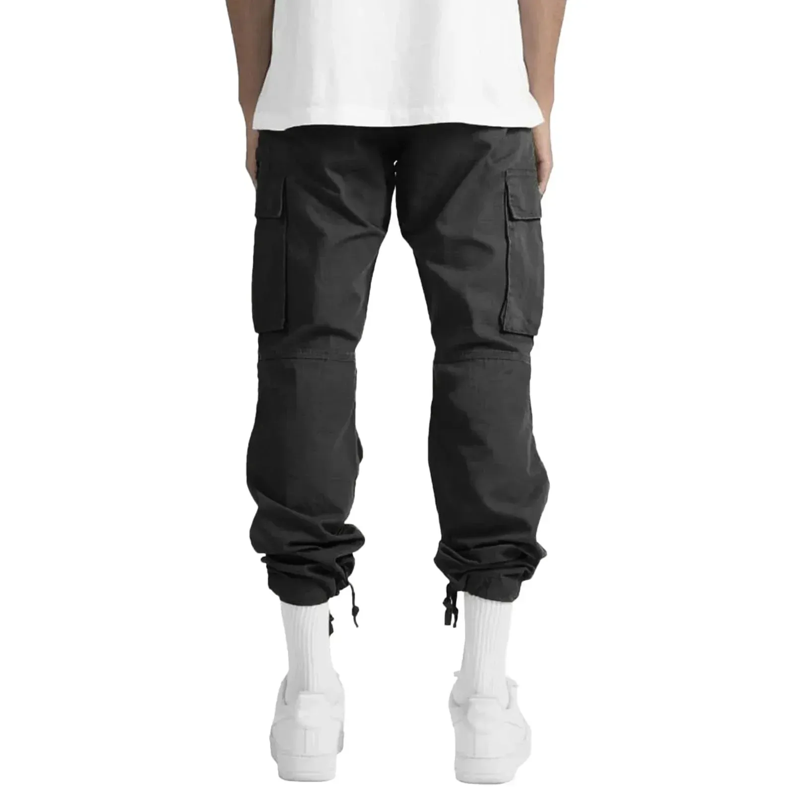 Men's Multi-pocket Cargo Pants – Solid Full-Length Trousers with Drawstring Pockets for Everyday Comfort