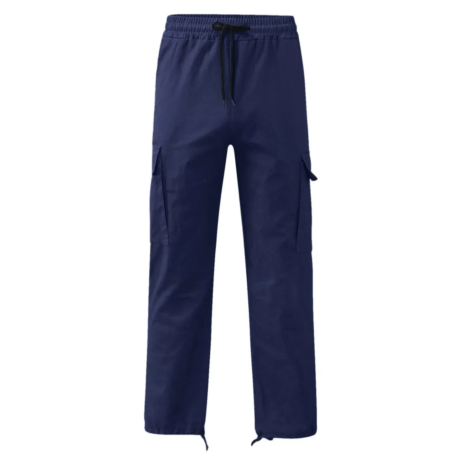 Men's Multi-pocket Cargo Pants – Solid Full-Length Trousers with Drawstring Pockets for Everyday Comfort