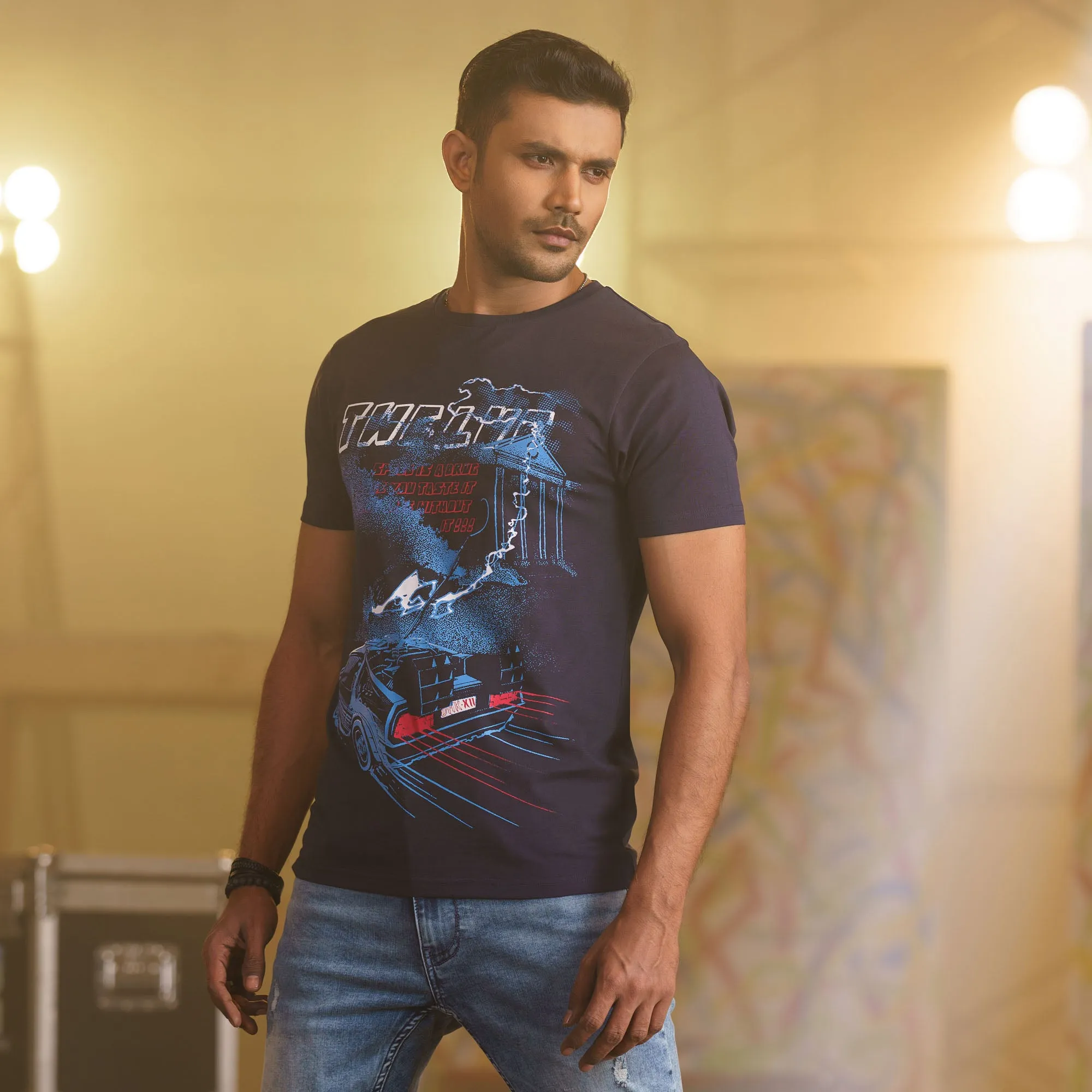 Mens Navy Blue  Casual T-Shirt