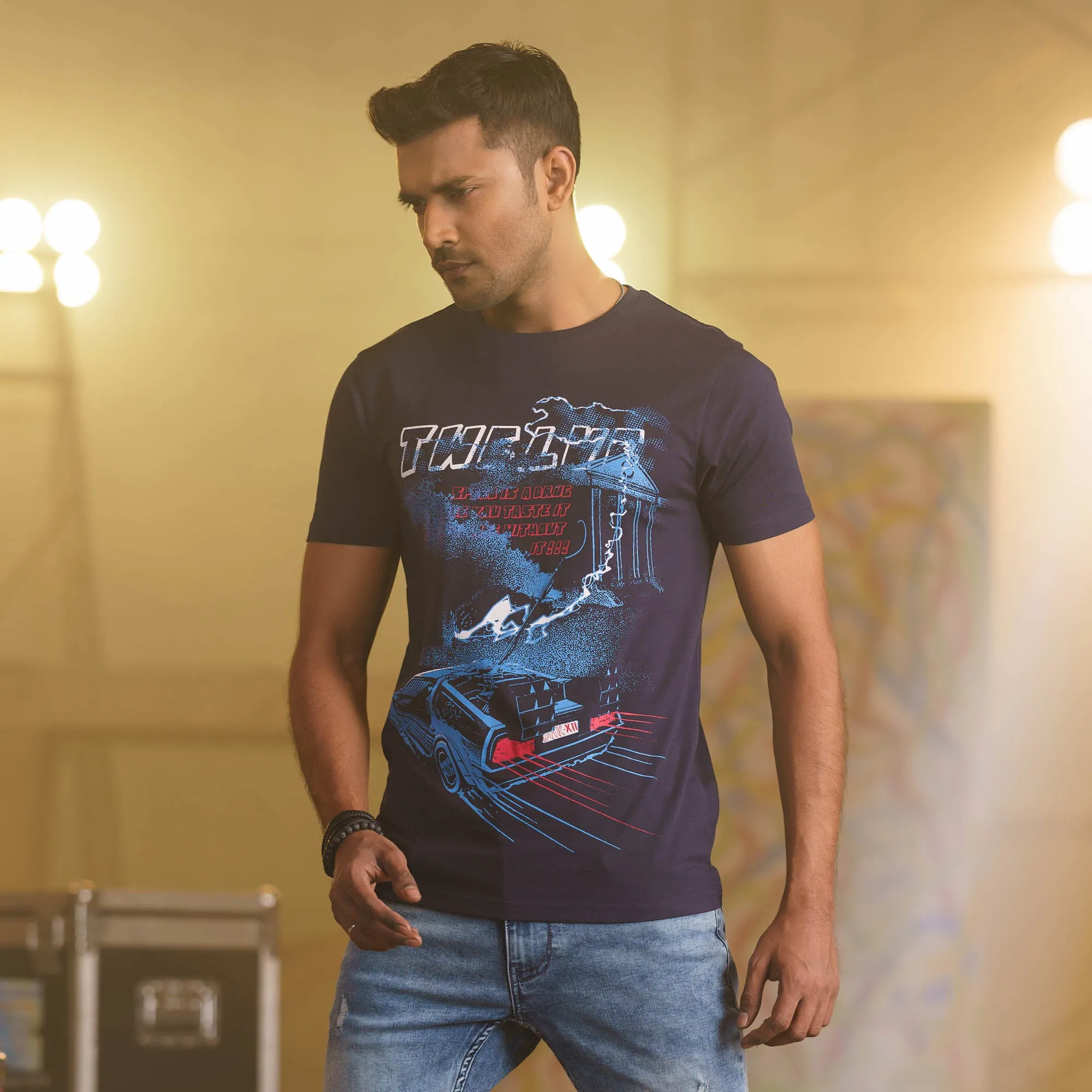 Mens Navy Blue  Casual T-Shirt