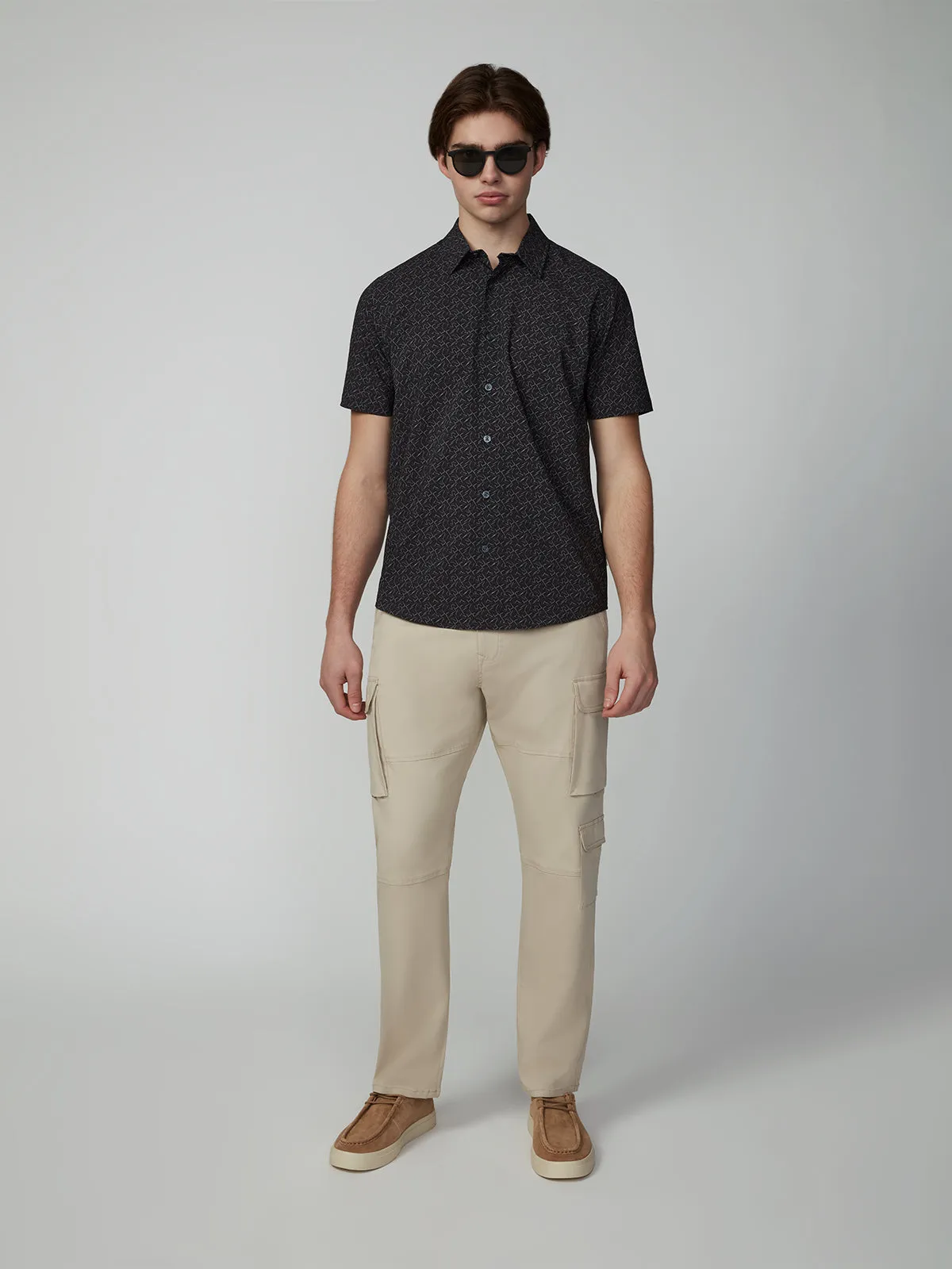 Men's Short Sleeve Textured 4-Way Stretch Print Shirt