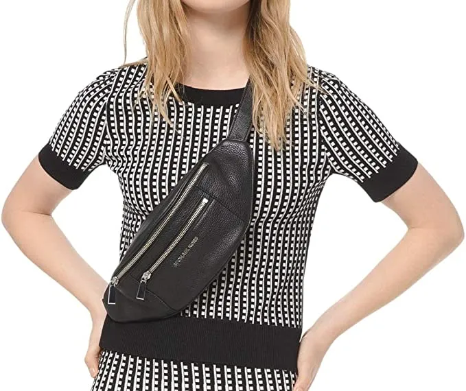 Michael Michael Kors Grid-Print Cropped Sweater Black/Bone XL