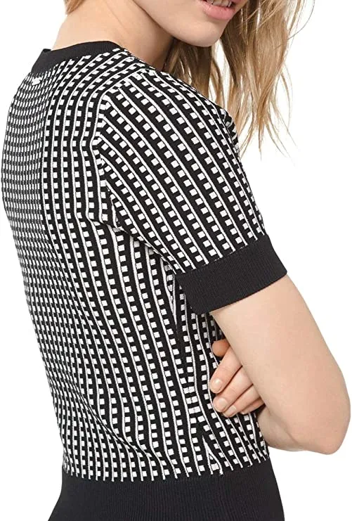 Michael Michael Kors Grid-Print Cropped Sweater Black/Bone XL