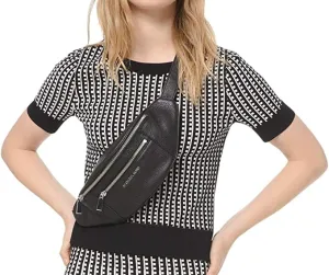 Michael Michael Kors Grid-Print Cropped Sweater Black/Bone XL