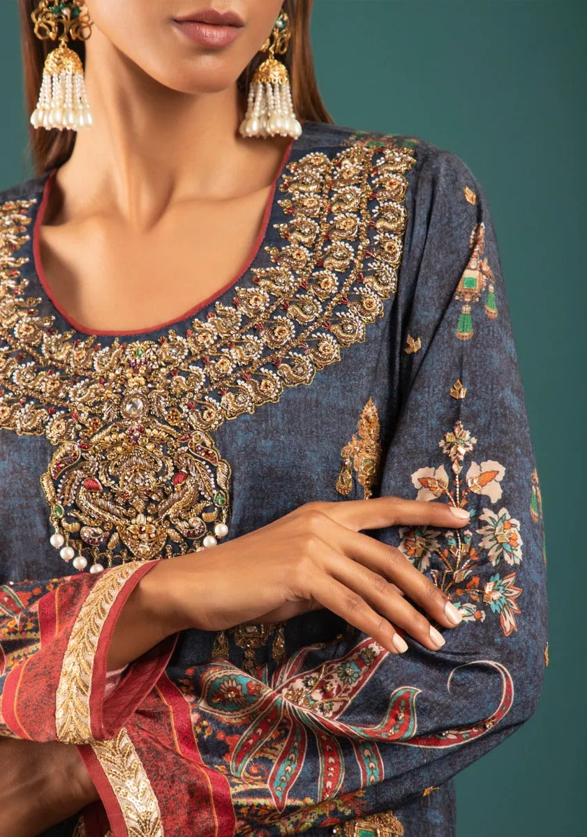 Midnight Blue Textured kurta