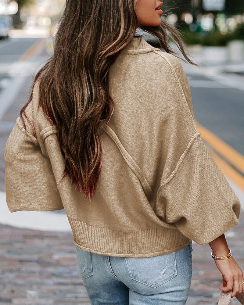 Mock Neck Lantern Sleeve Knit Sweater