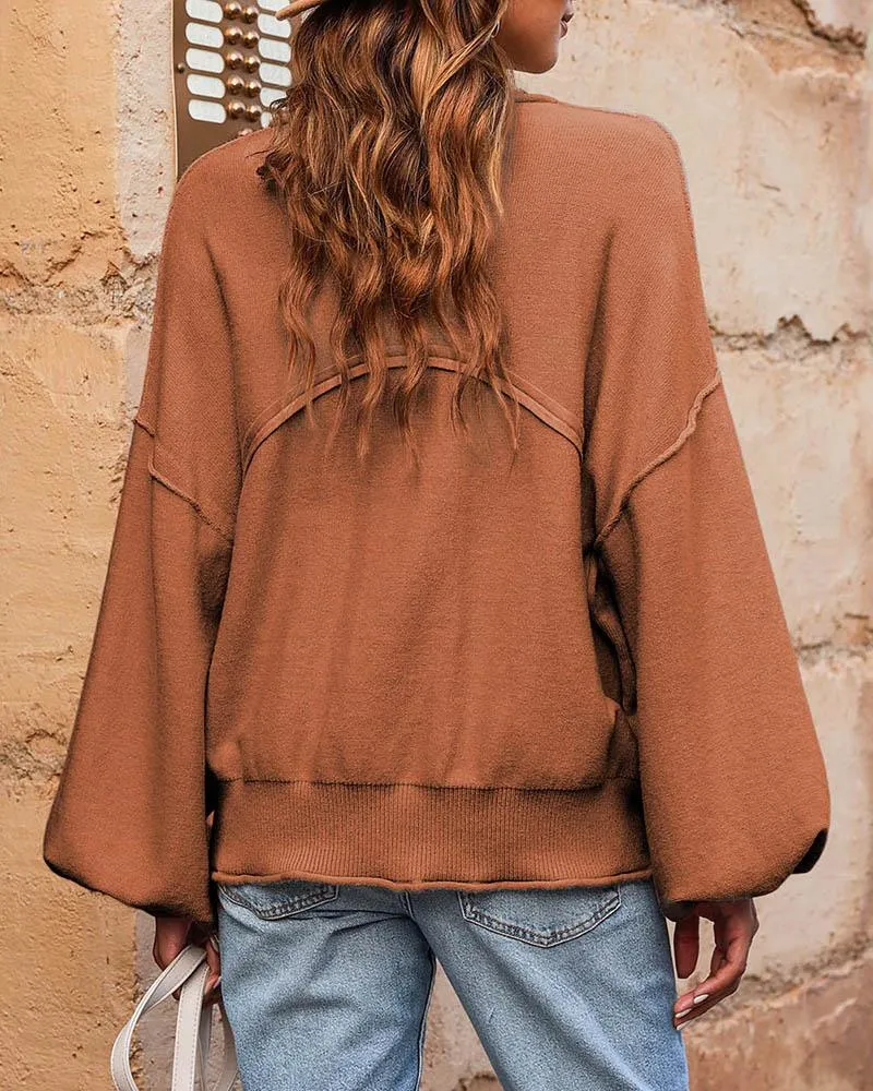Mock Neck Lantern Sleeve Knit Sweater