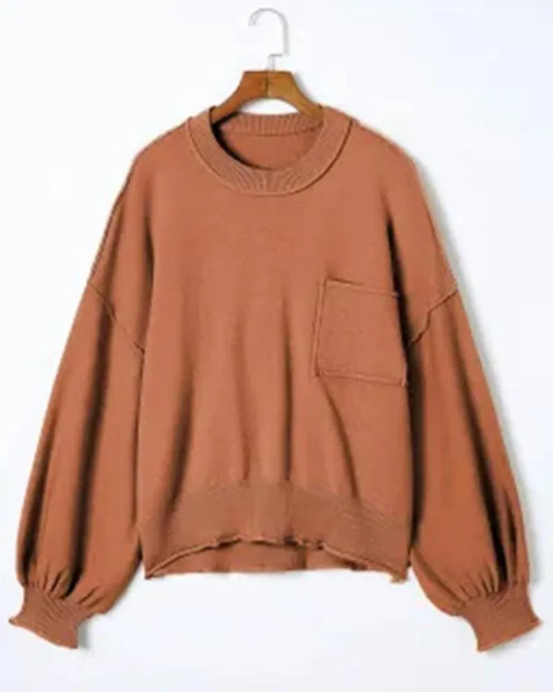 Mock Neck Lantern Sleeve Knit Sweater