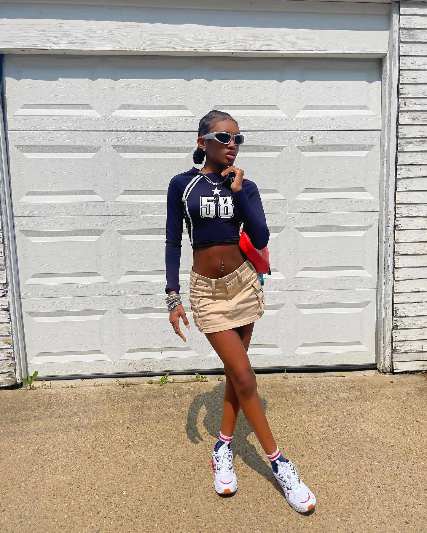 Modern Americana Contrast Color Letter Print Long Sleeve Crop Top