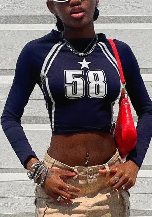 Modern Americana Contrast Color Letter Print Long Sleeve Crop Top
