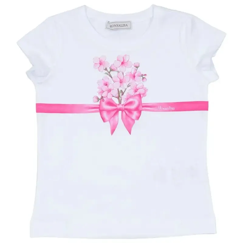 Monnalisa Bow Print Jersey T-Shirt
