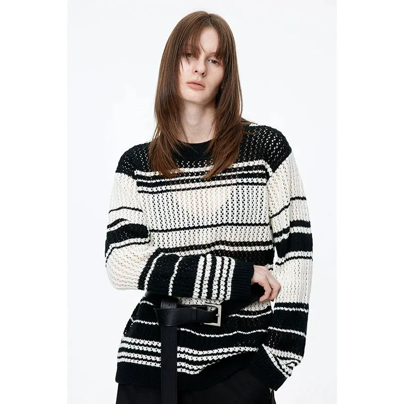 Monochrome Striped Knit Sweater