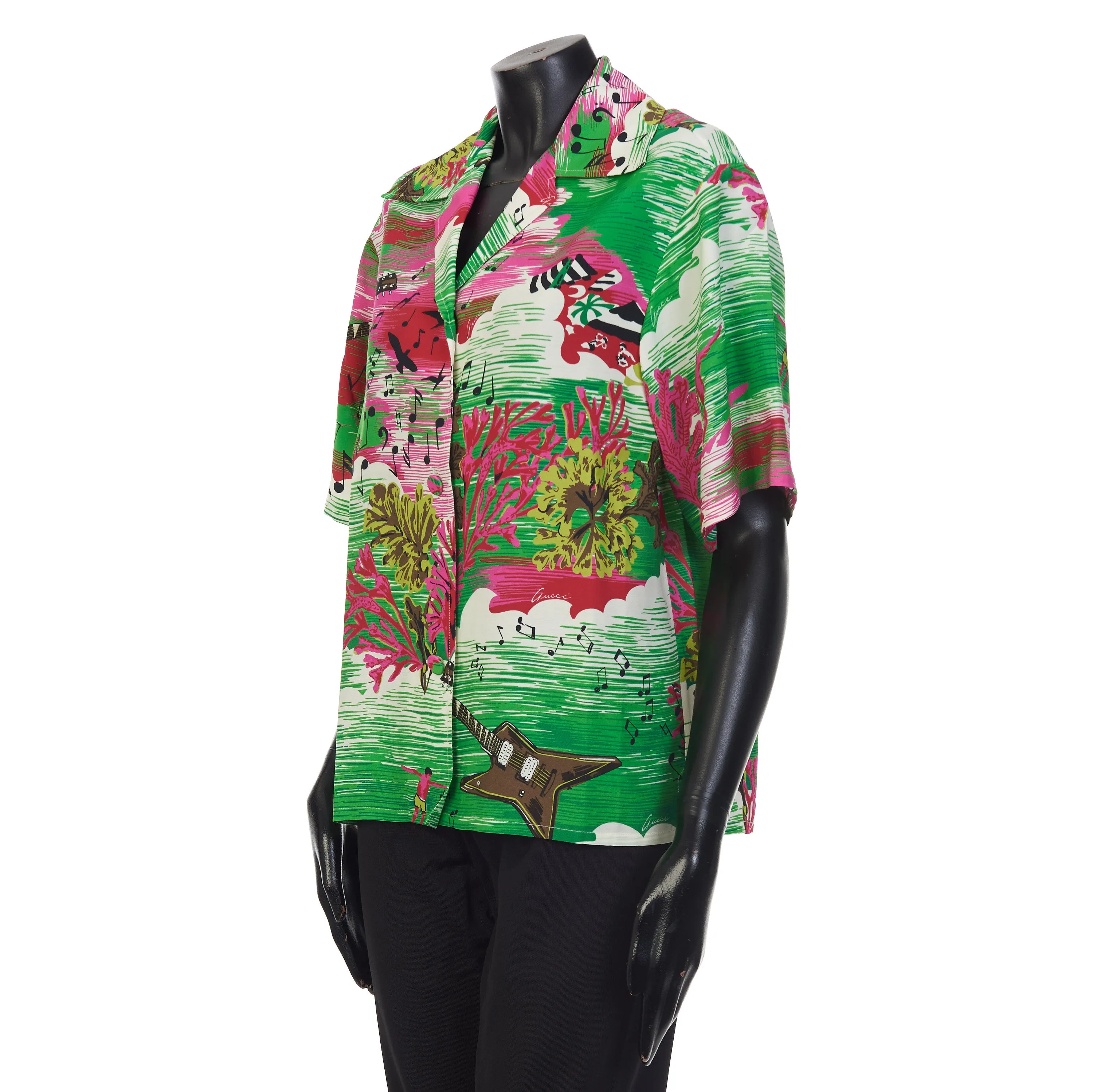 Music Ocean Print Bowling Shirt