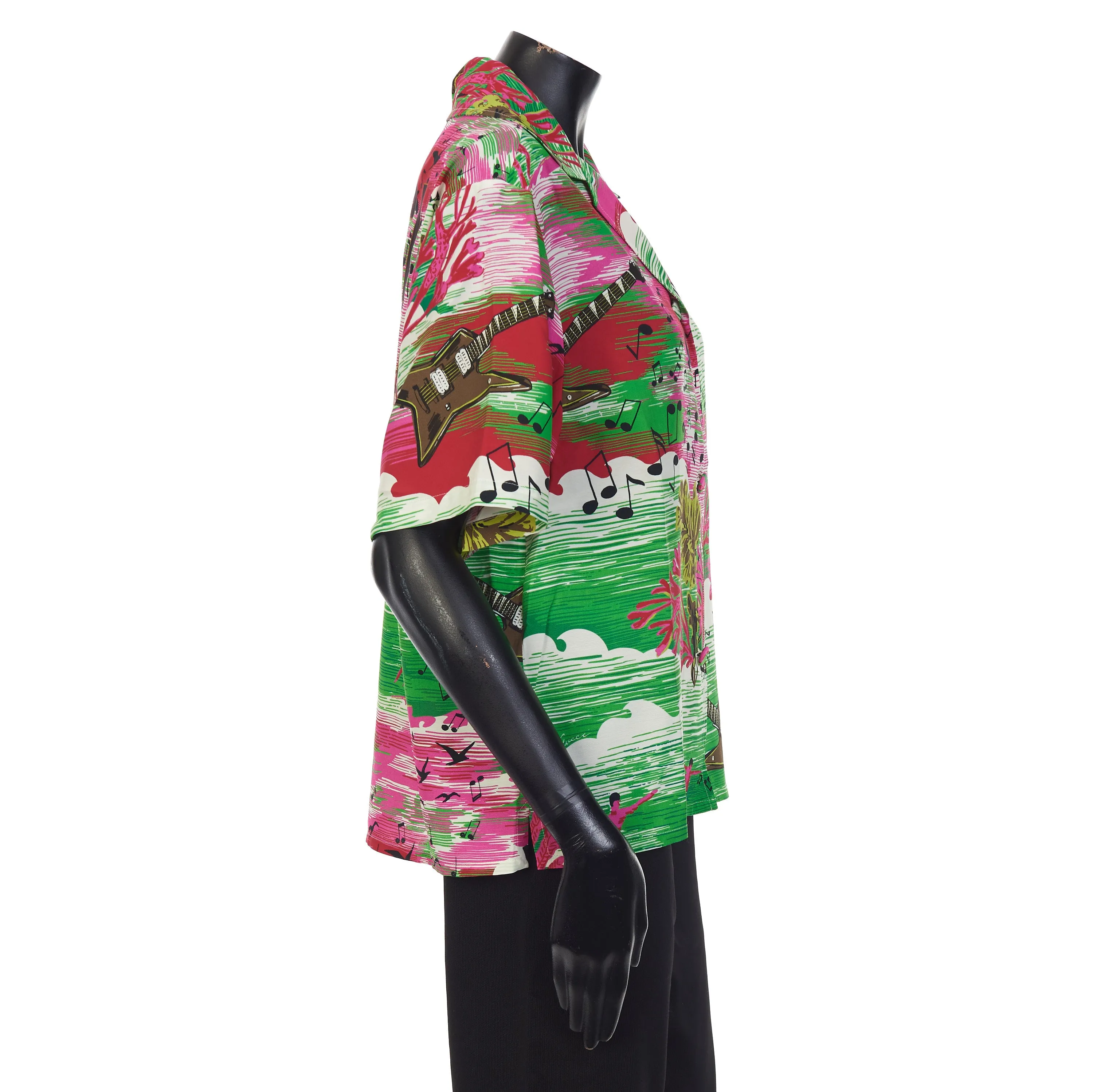 Music Ocean Print Bowling Shirt