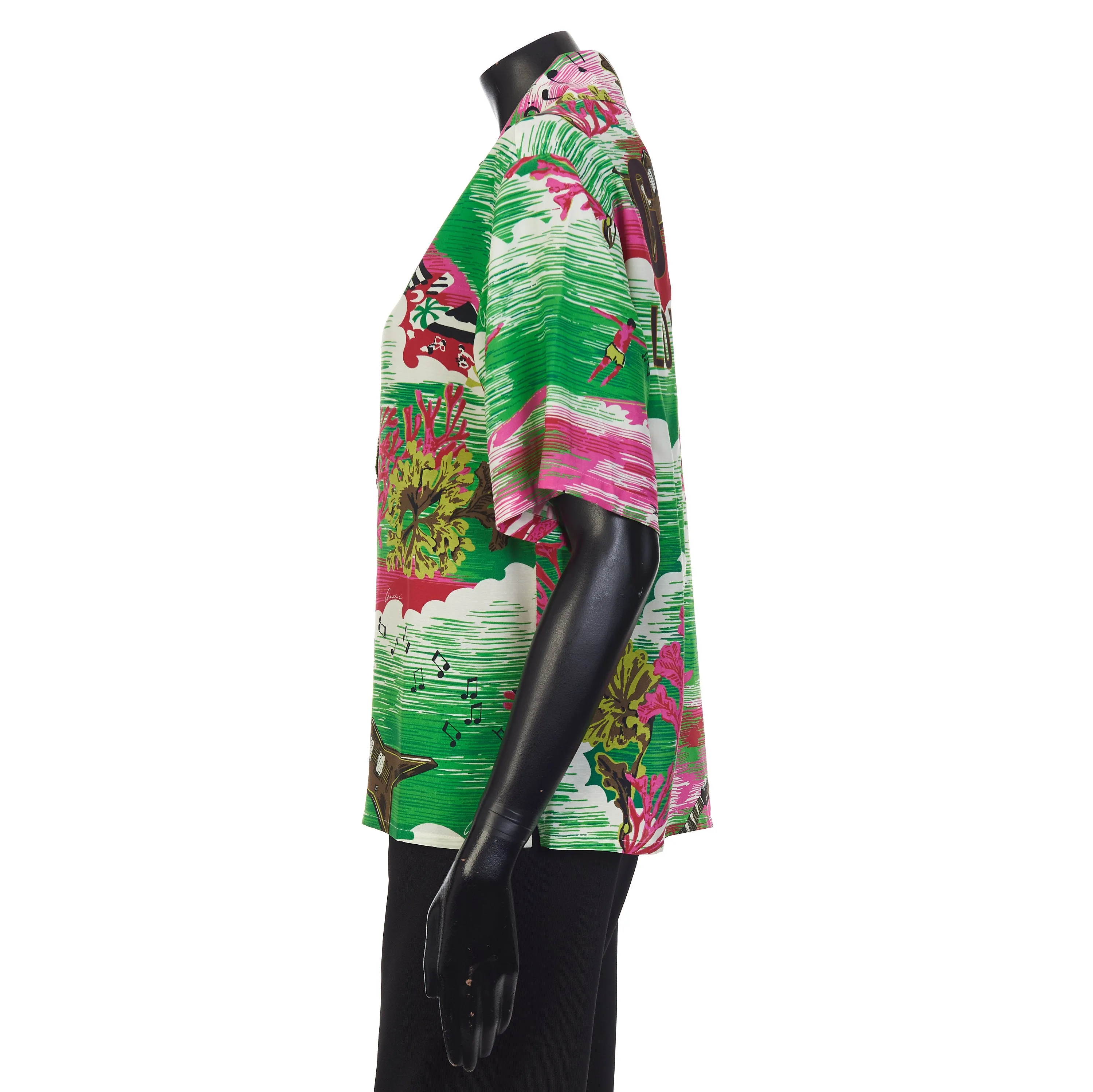 Music Ocean Print Bowling Shirt