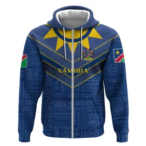 Namibia Yellow Sun Zip Hoodie Sporty Style with Traditional Patterns TS04