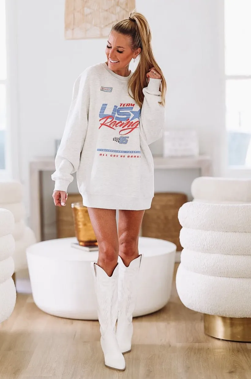 Nashville Raceway Team USA Racing Oversized Pullover - Heather Grey