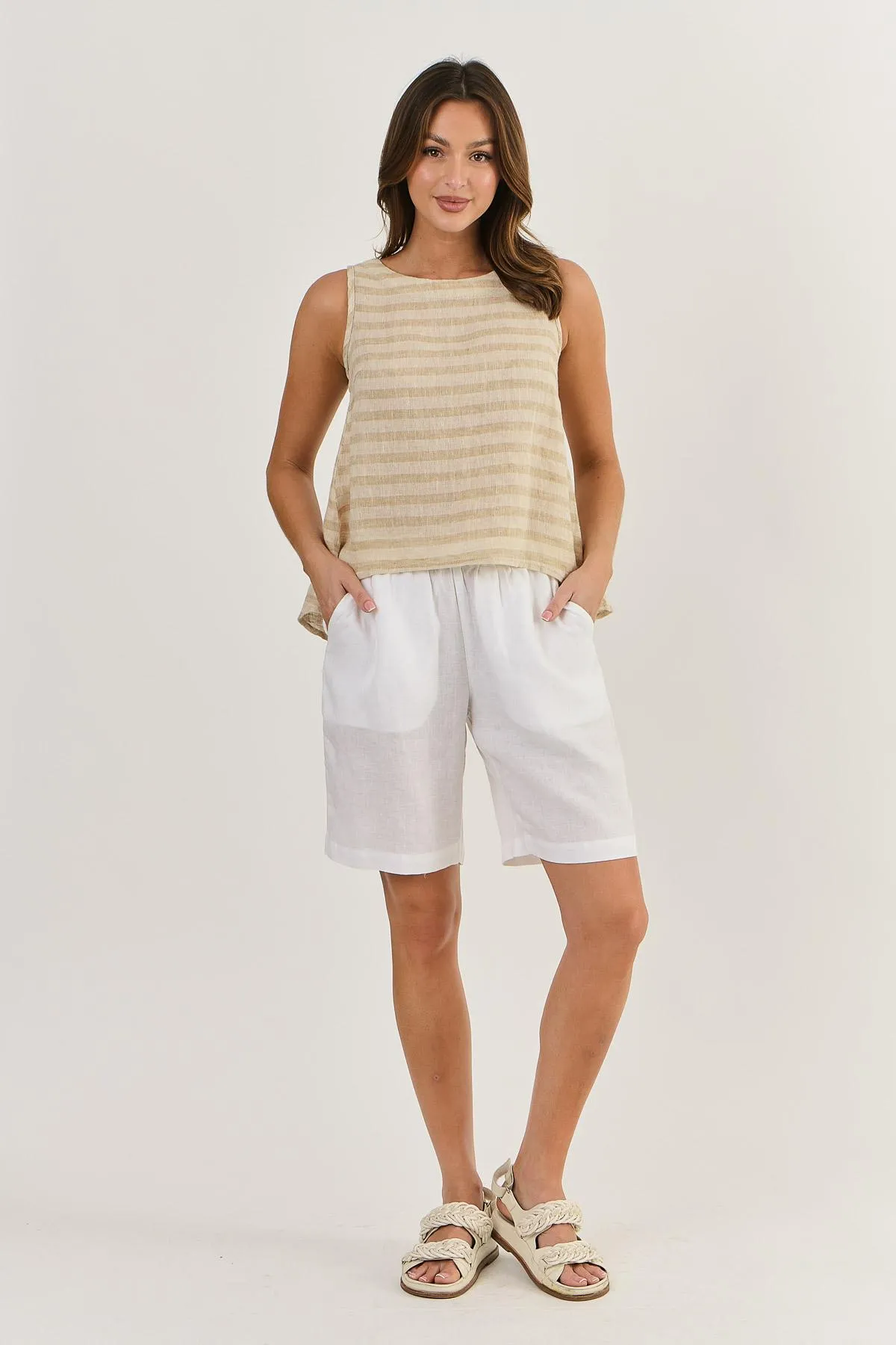 Naturals by O&J Sleeveless Linen Top Wafer