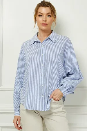 Navy Stripped Long-Sleeved Button Shirt