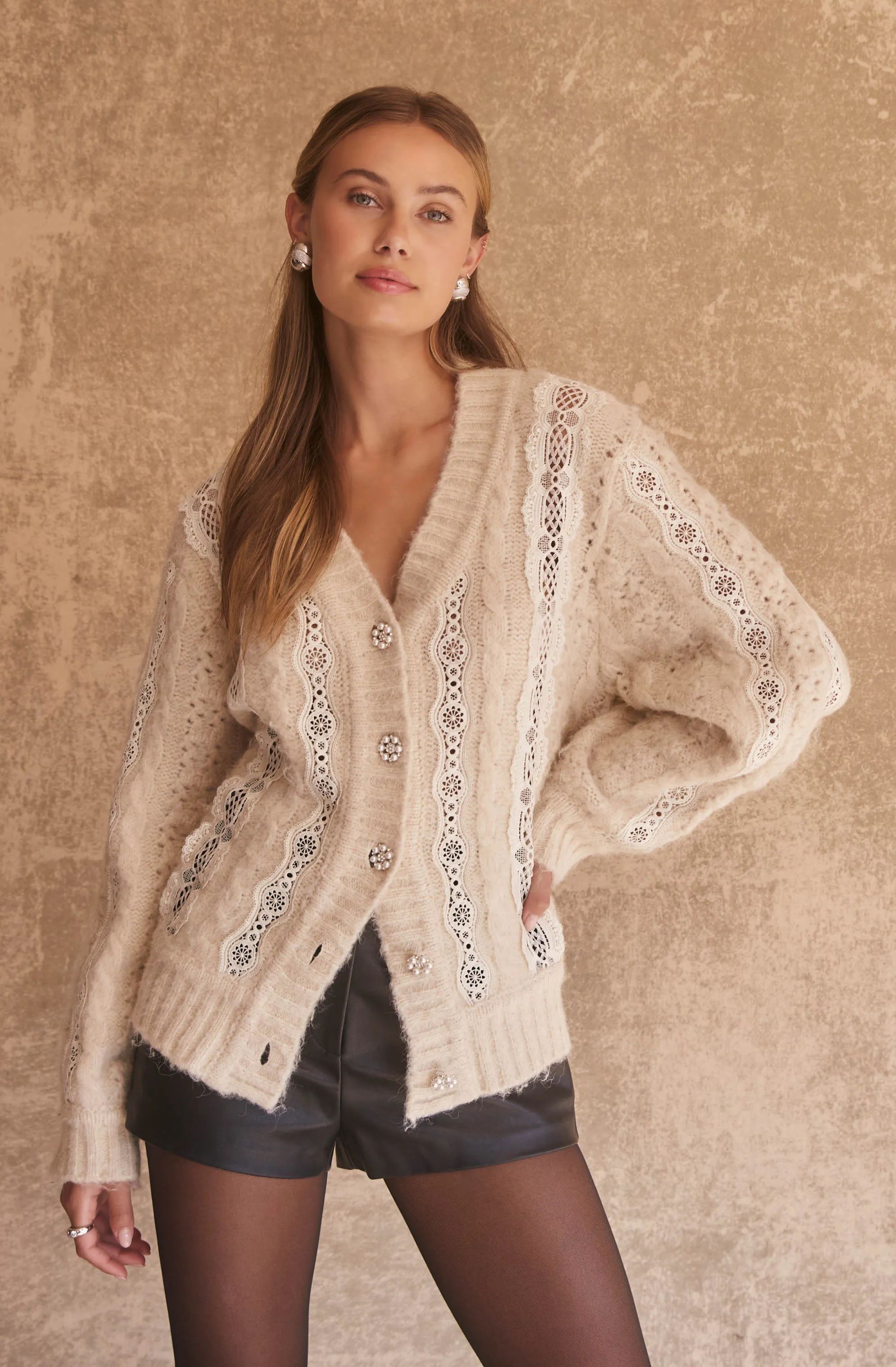 Nesmarie Lace Embellished Cardigan