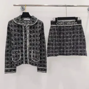New Raglan Knitted Lapel Long Sleeve   Skirt Set
