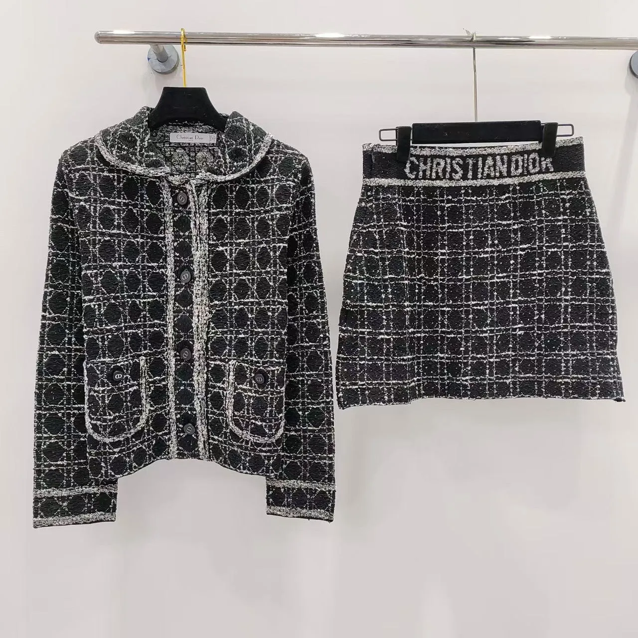 New Raglan Knitted Lapel Long Sleeve   Skirt Set