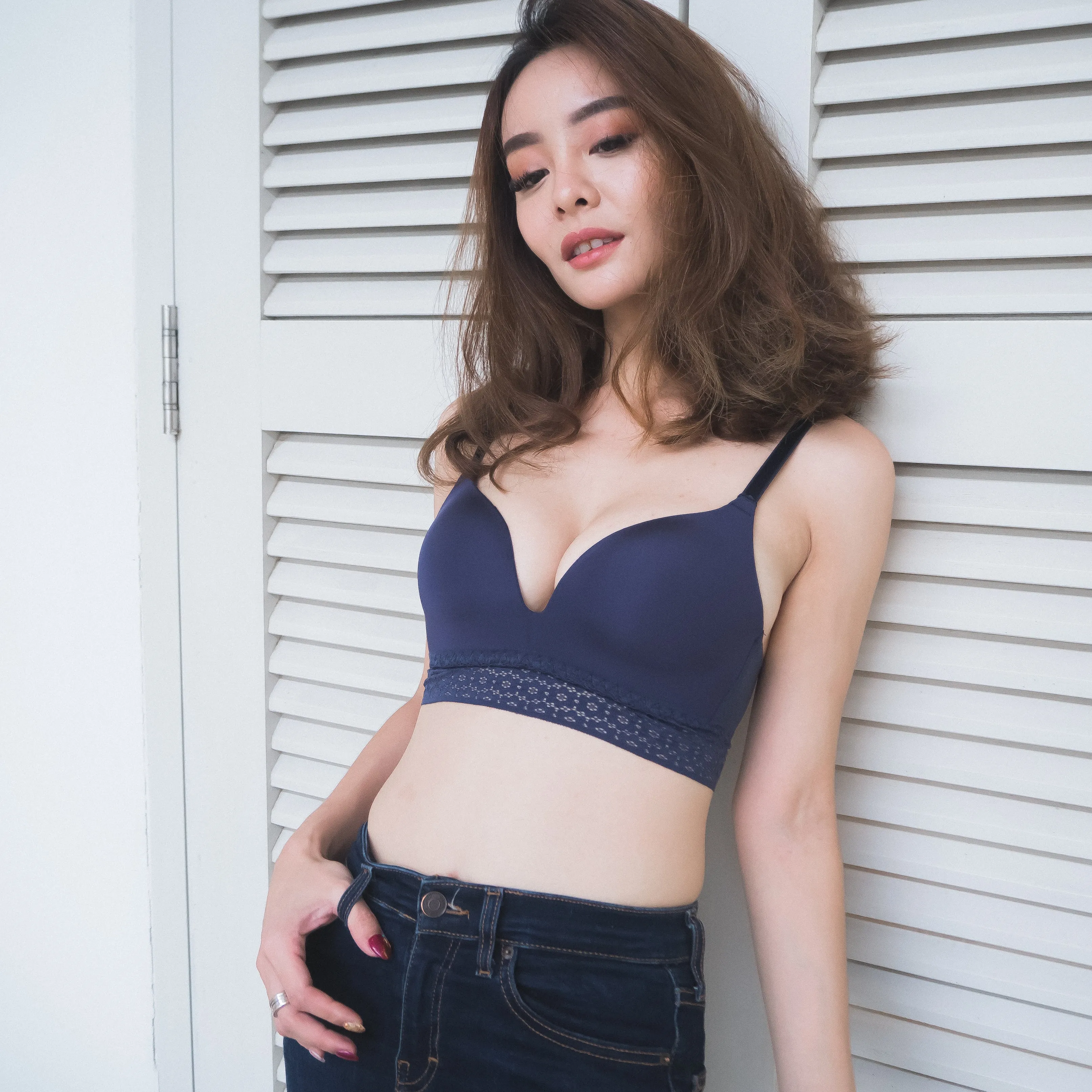 No-Wire Everyday Ultra Comfort Lace Trim T-Shirt Bra V2.0 in Twilight Blue (Size M & L Only)