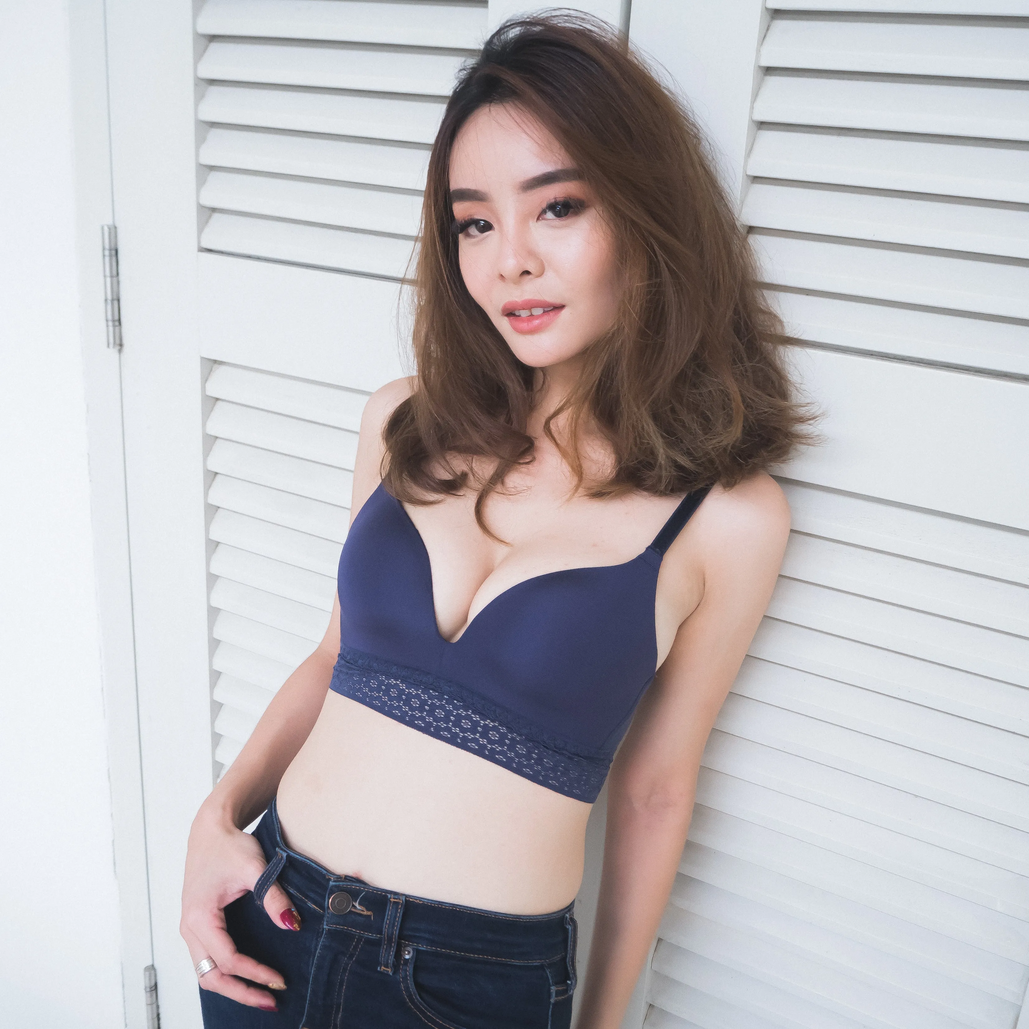 No-Wire Everyday Ultra Comfort Lace Trim T-Shirt Bra V2.0 in Twilight Blue (Size M & L Only)