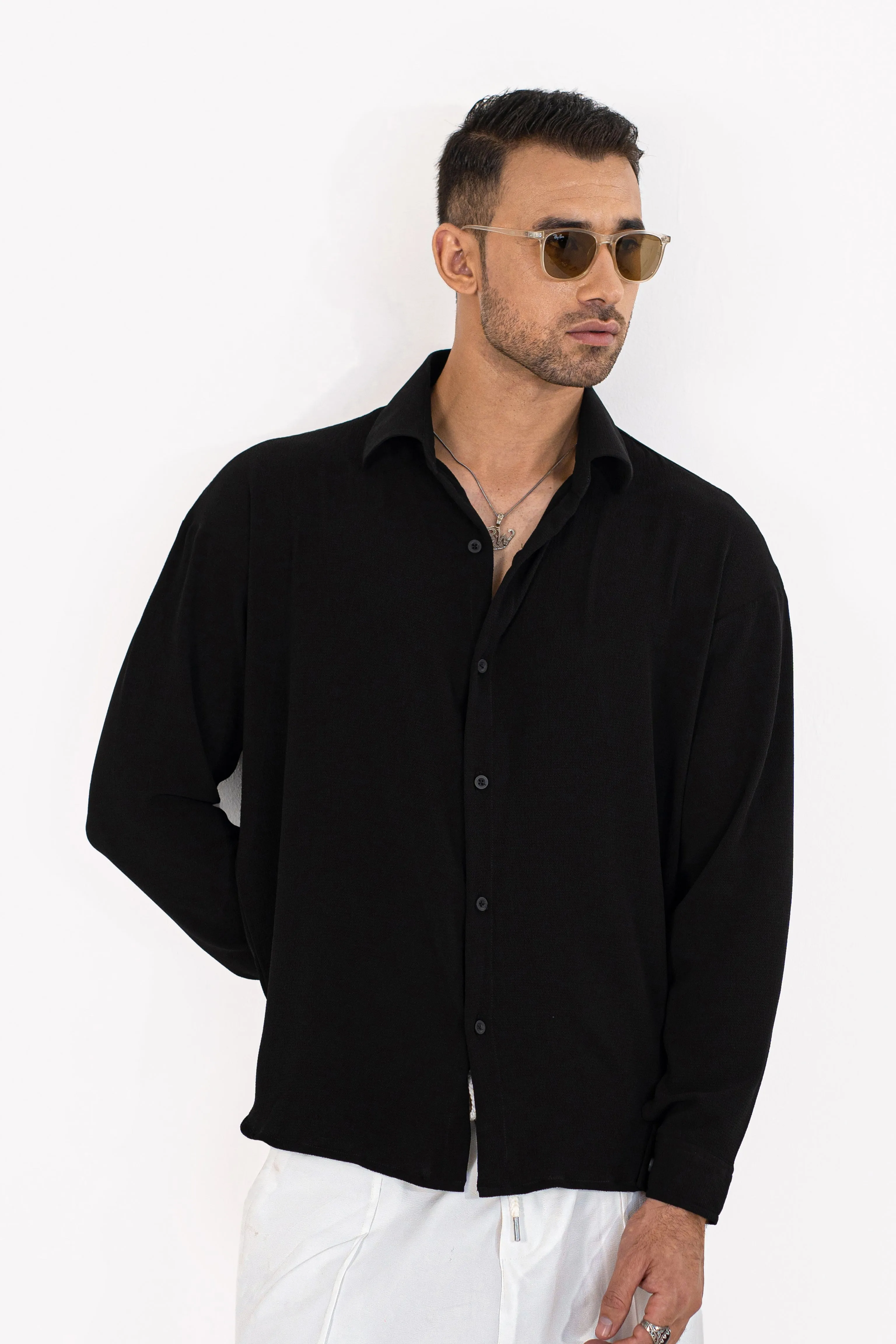 Noir Textured Oversized Shirt