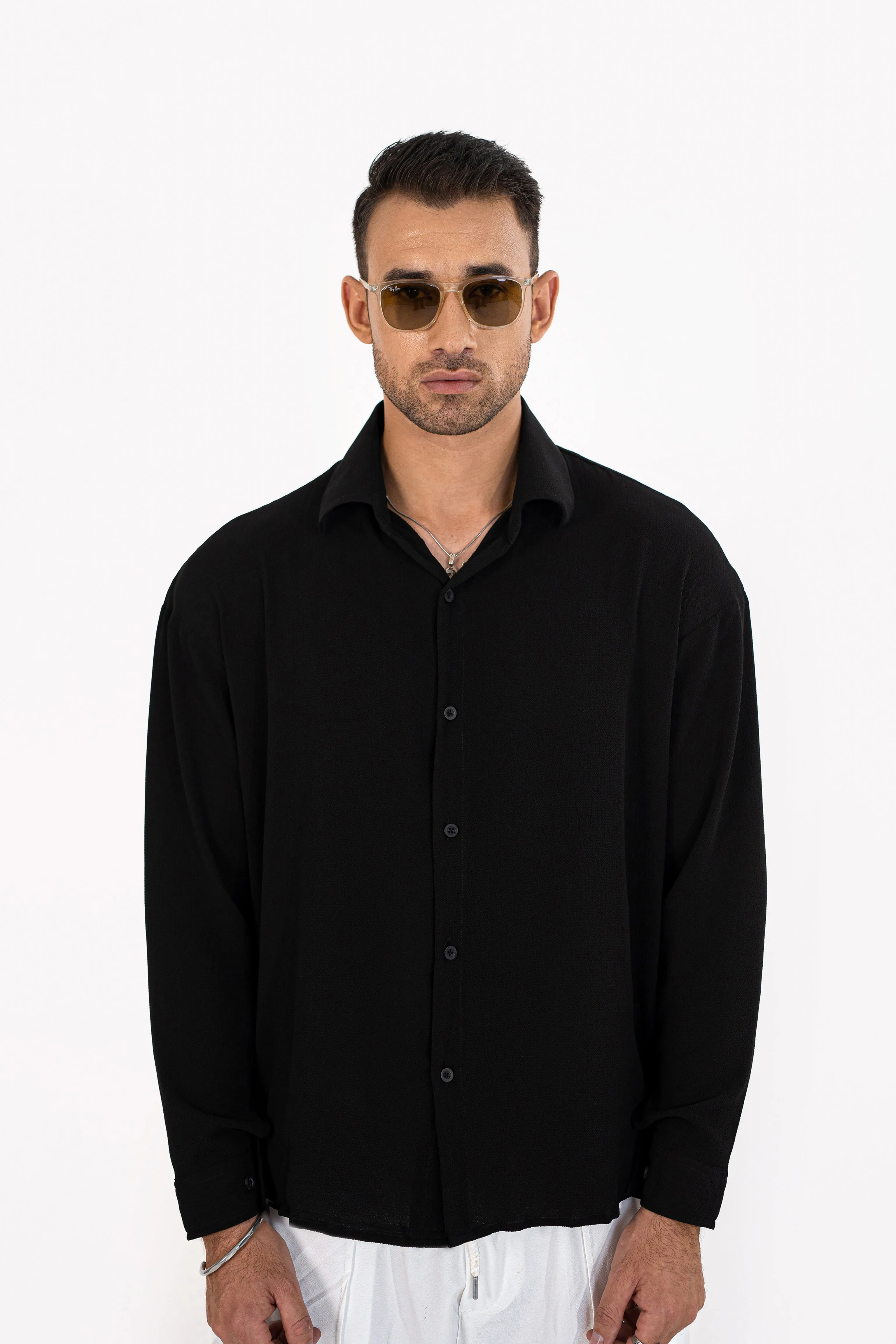 Noir Textured Oversized Shirt