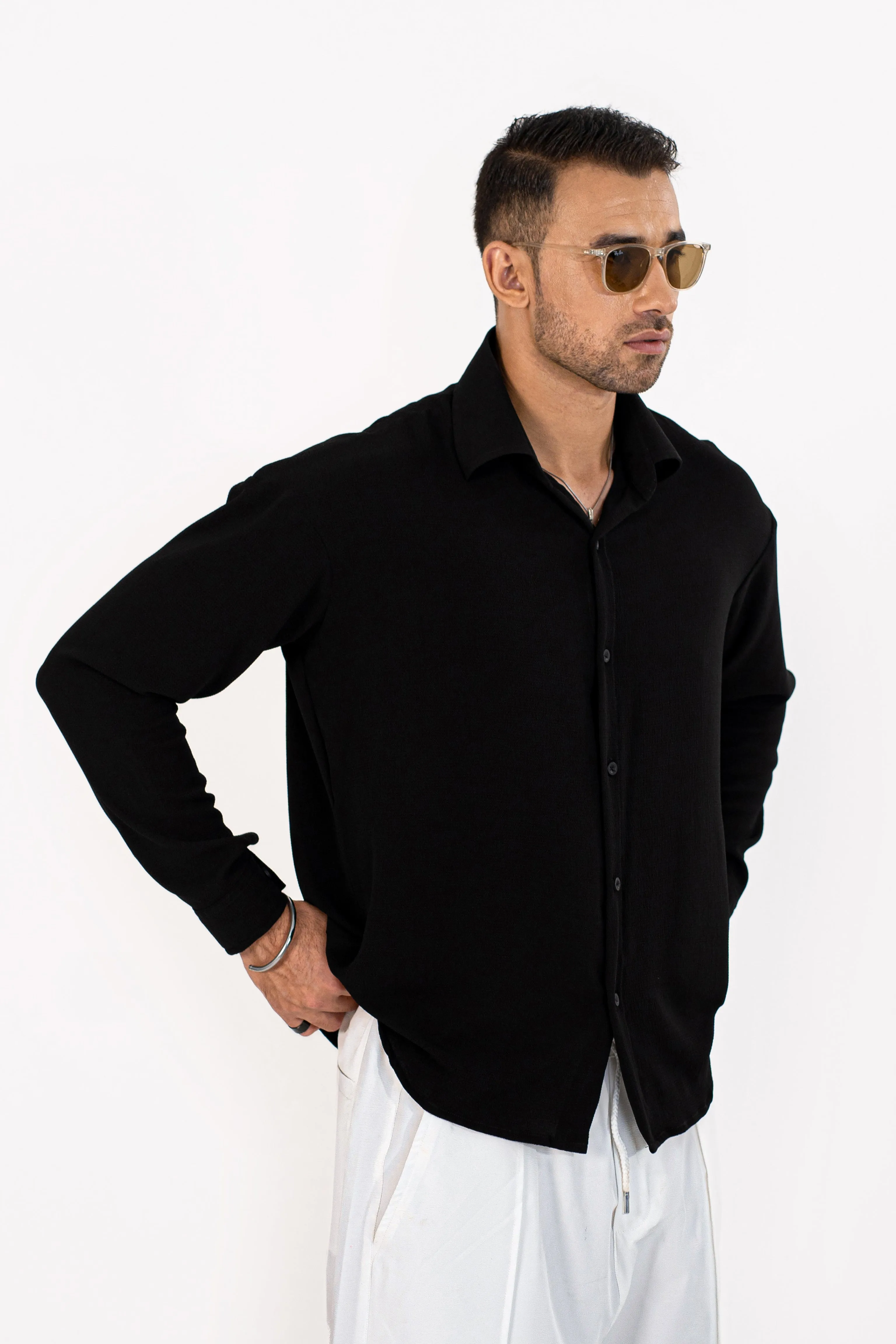 Noir Textured Oversized Shirt