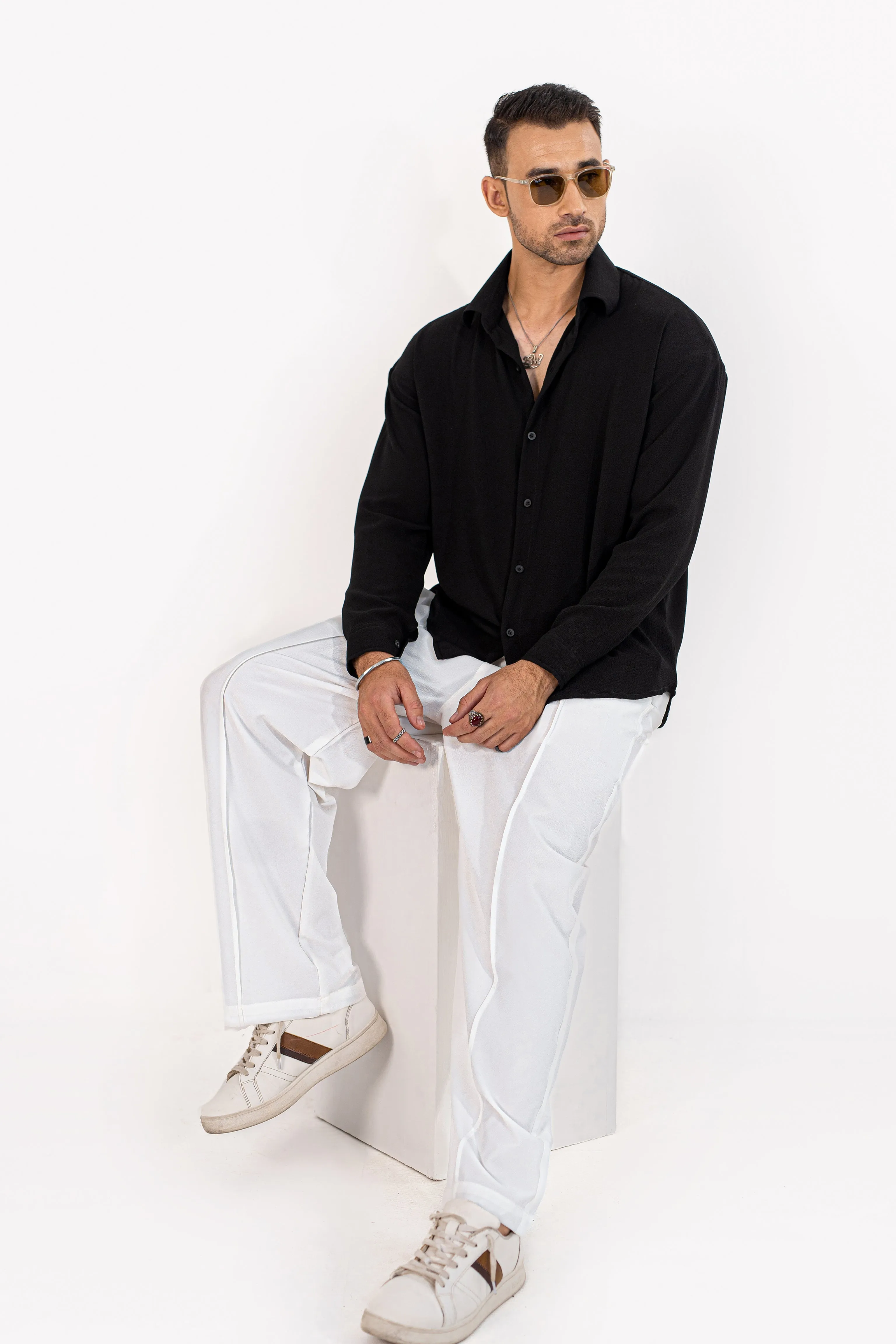 Noir Textured Oversized Shirt