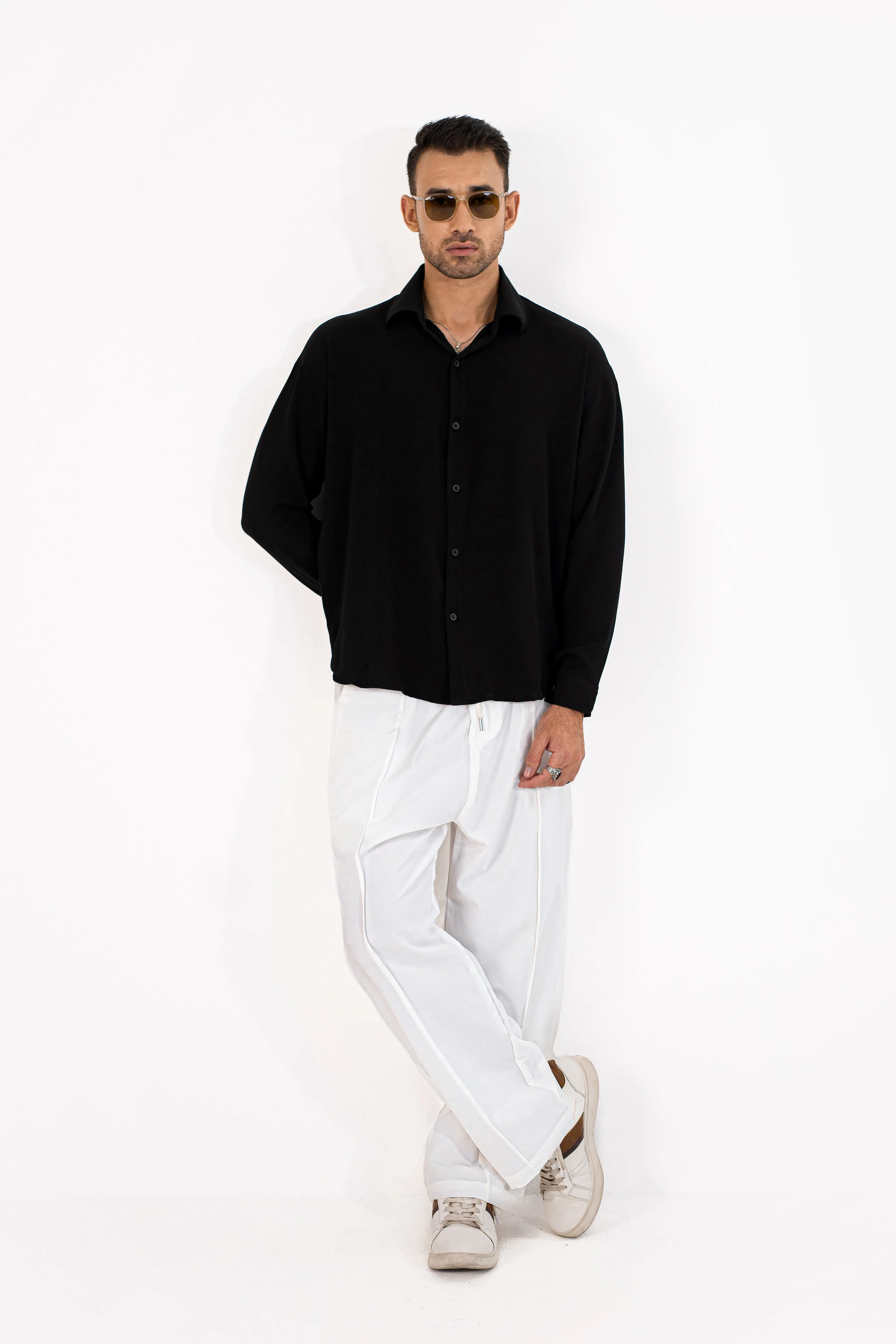 Noir Textured Oversized Shirt