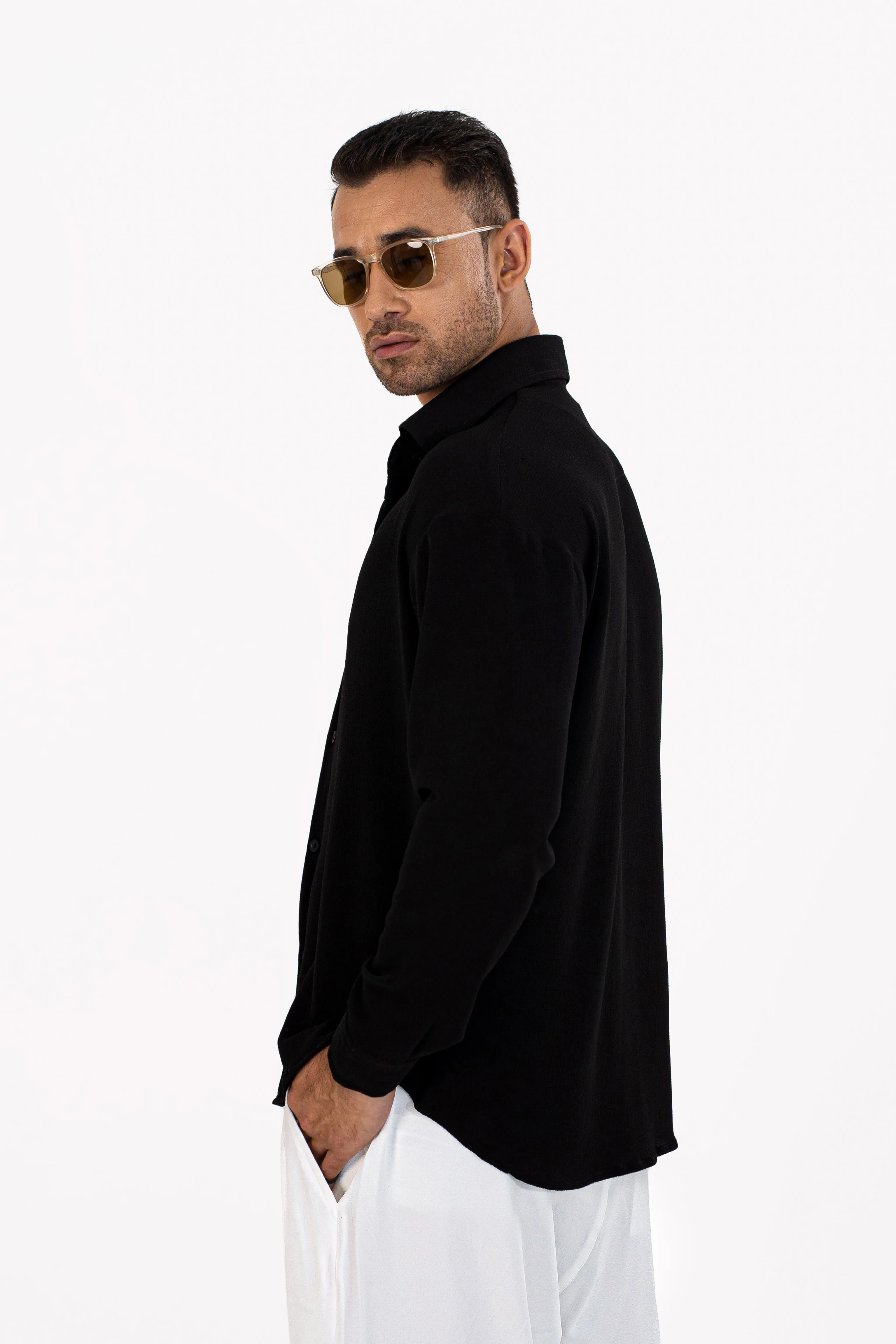 Noir Textured Oversized Shirt